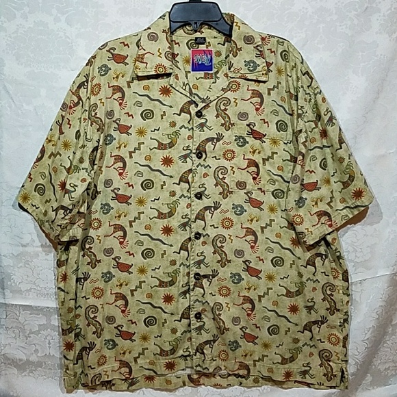 D'EMCRAZY Other - Kokopelli SS Button Up Shirt SW Tribal Pattern Men